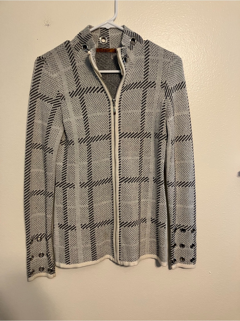Belldini Gray and Black Plaid Zip-Front Hooded Jacket